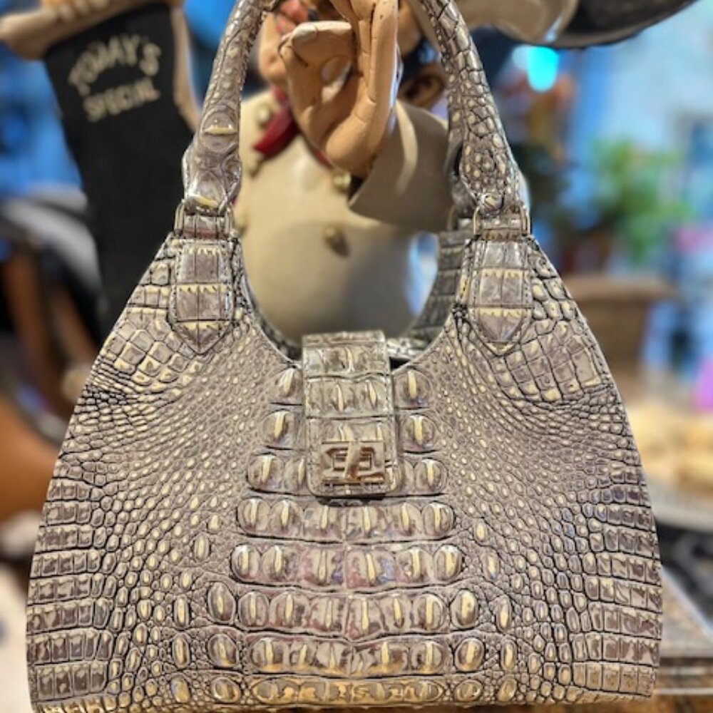NWT Brahmin Adrian Chrome Melbourne Leather Crocodile Satchel